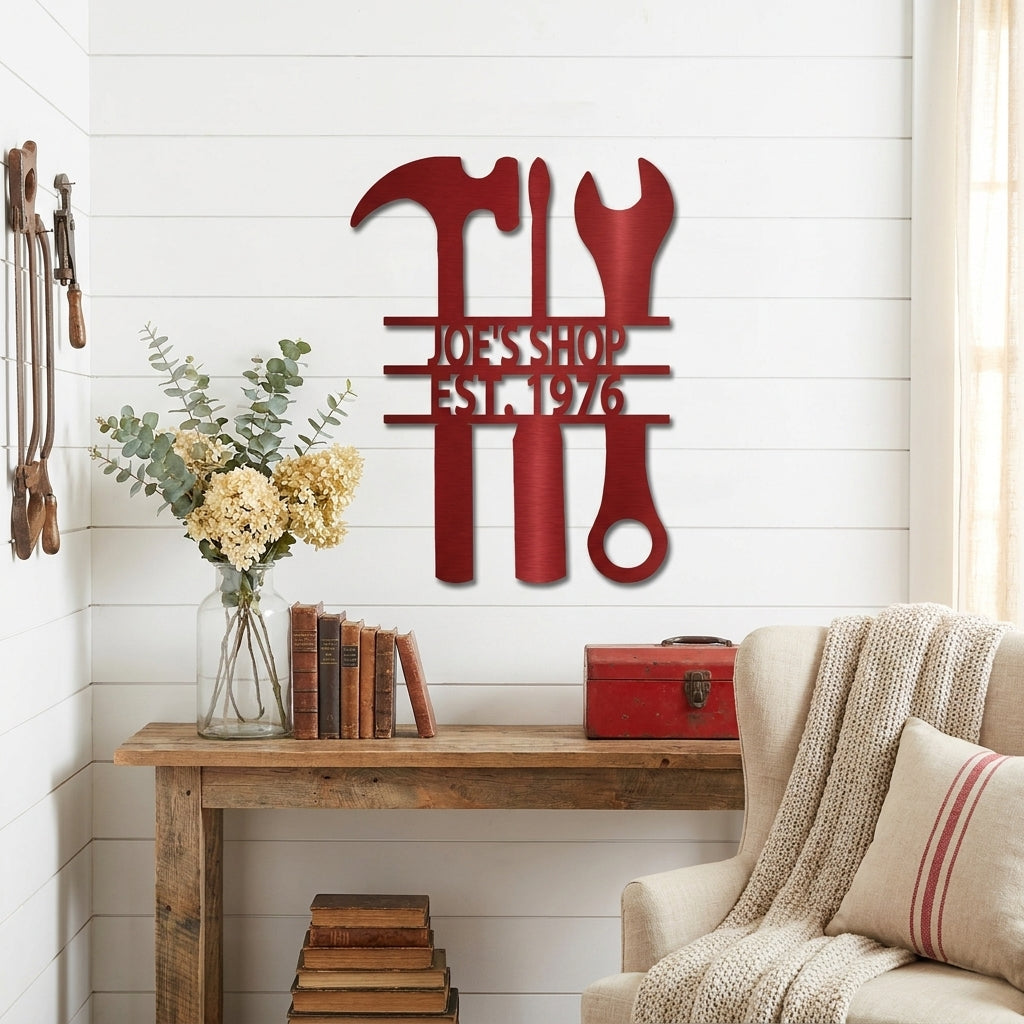 Personalized Tool Metal Wall Art, Custom Garage Workshop Sign, Mechanic Shop Sign, Handyman Wall Decor,
