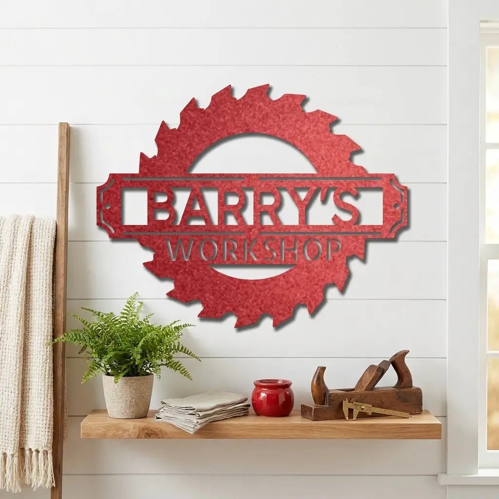 Workshop Personalized Metal Sign, Custom Saw Blade Sign, Garage Wall Decor