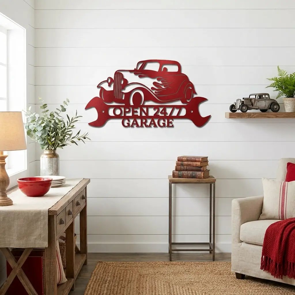 Personalized Hot Rod Metal Sign – Custom Garage Sign – Classic Car Wall Art – Gift for Dad