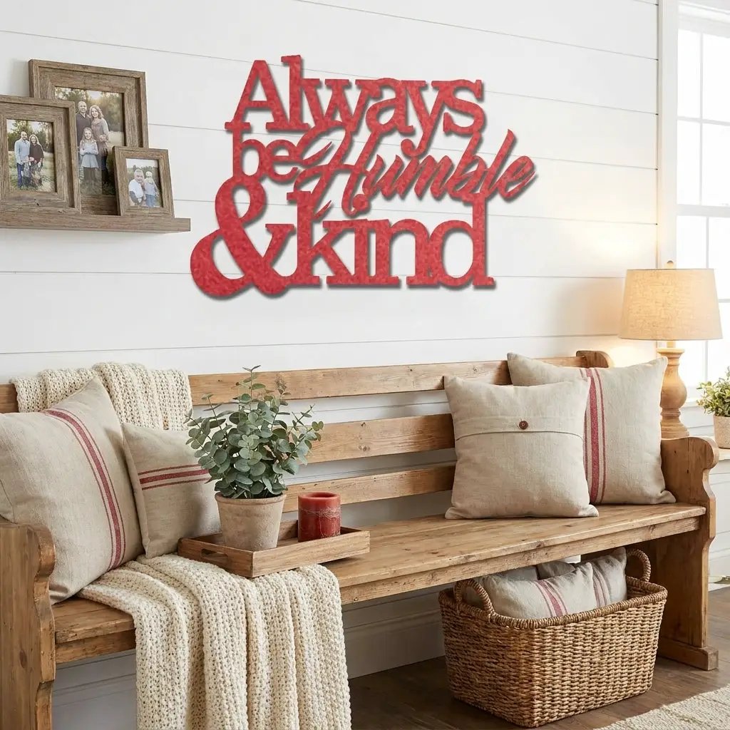 Always Be Humble and Kind Metal Wall Art – Inspirational Farmhouse Steel Sign – Rustic Family Quote Decor – Laser Cut Powder Coated USA Made Wall Hanging