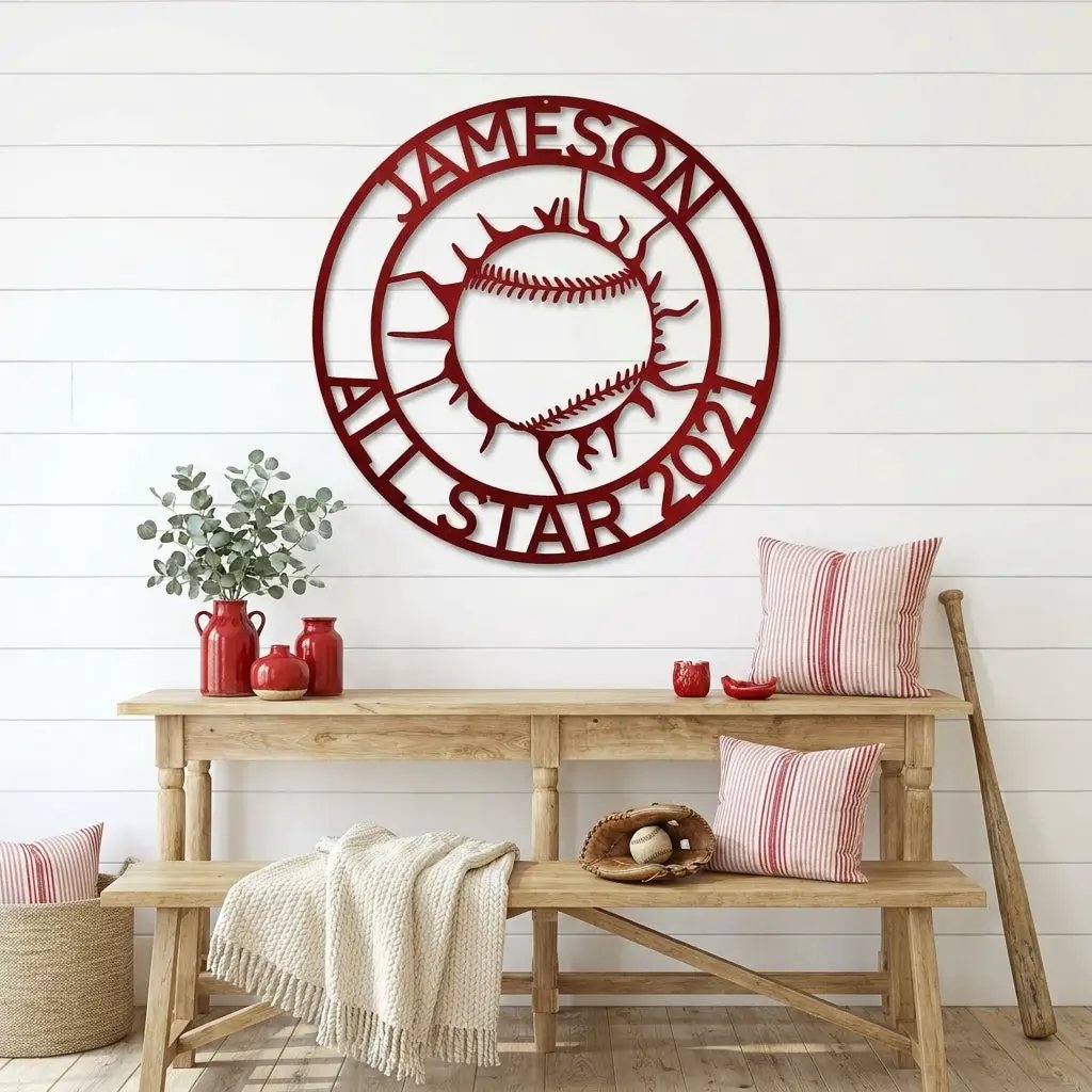 Personalized Baseball Metal Wall Art with Name, Custom Baseball Sign, Boys Room Decor, Sports Wall Art, Baseball Player Gift Idea