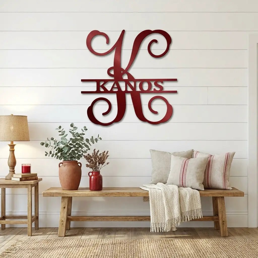 Family Name and Initial Personalized Metal Art Wall Sign