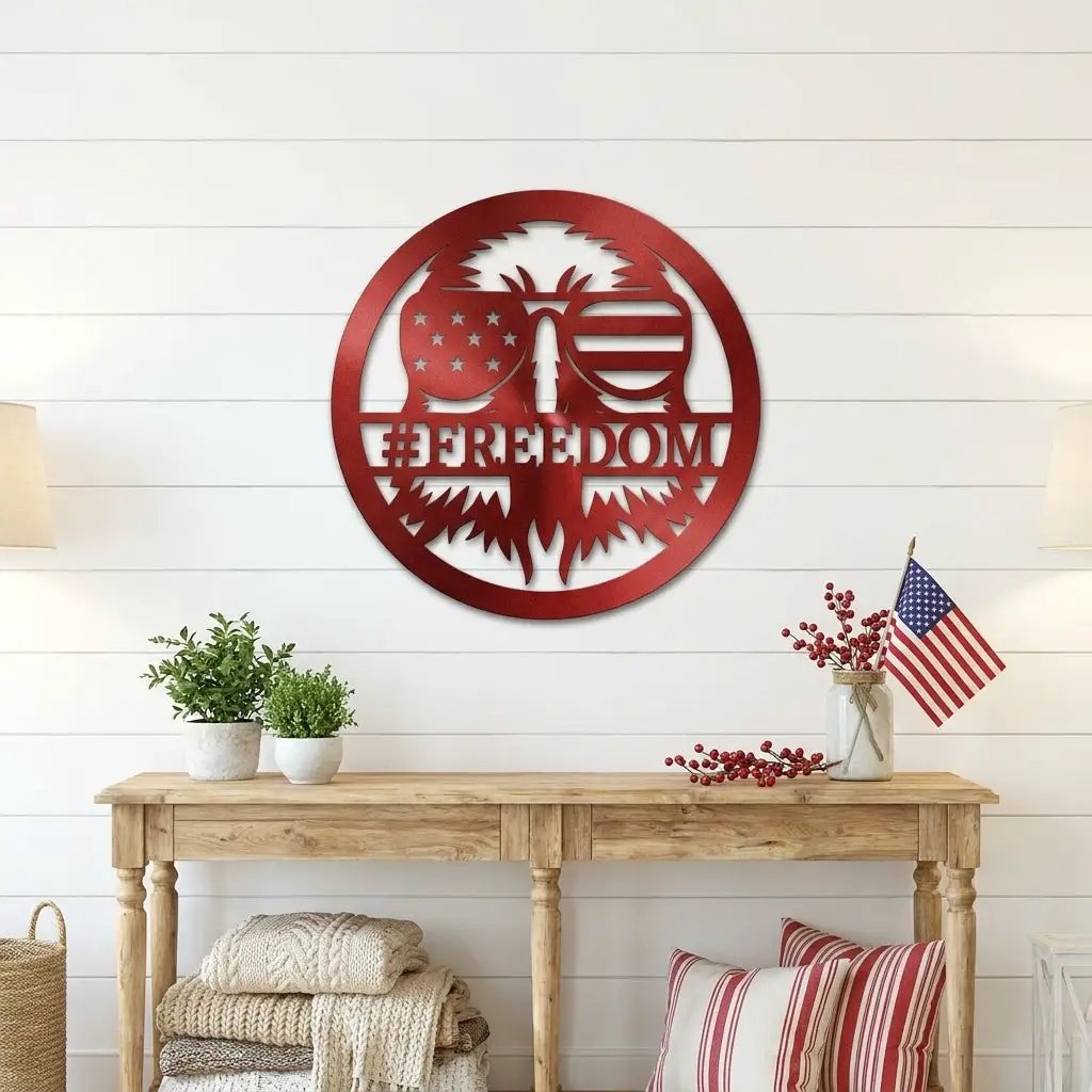 Personalized Freedom Eagle Metal Wall Art – Custom Patriotic American Flag Steel Sign – USA Freedom Decor for Veterans, Military Families & Patriot Homes