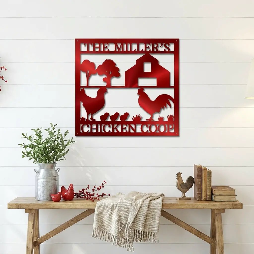 Personalized Chicken Coop Metal Sign – Custom Farm Sign – Backyard Chicken Decor – Farmhouse Wall Art