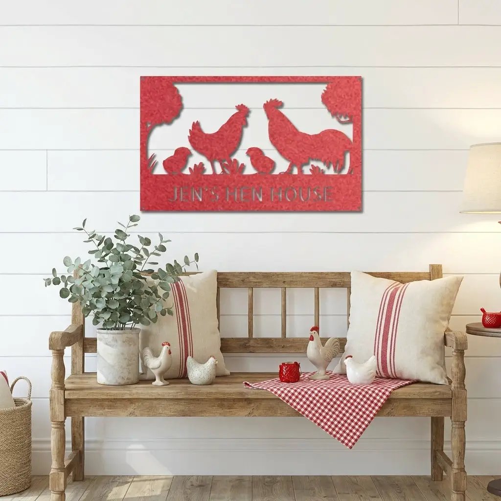 Personalized Chicken Coop Metal Sign | Custom Hen House Farmhouse Wall Decor | Chicken Family Metal Art
