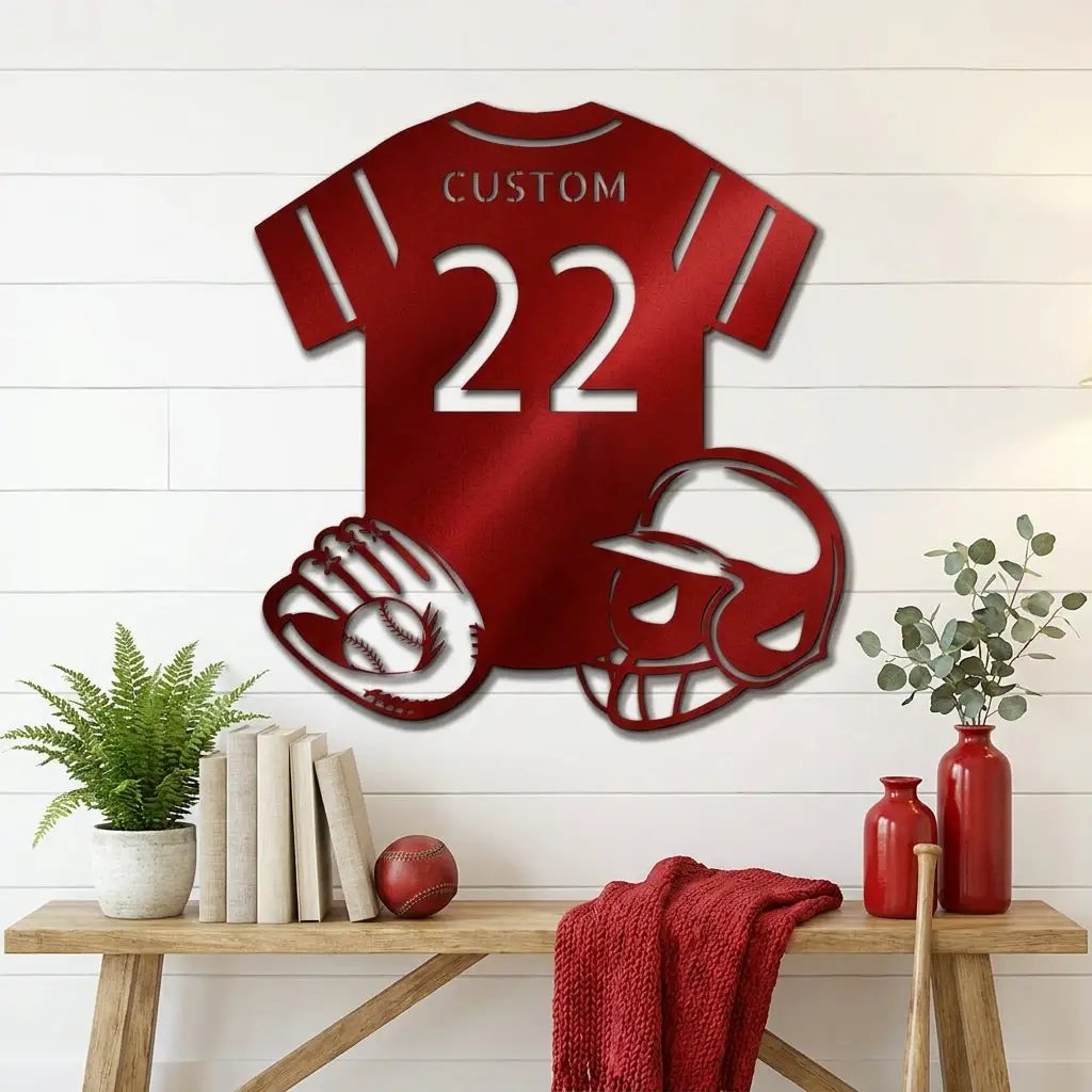 Baseball Gear Custom Name and Jersey Number Metal Wall Sign