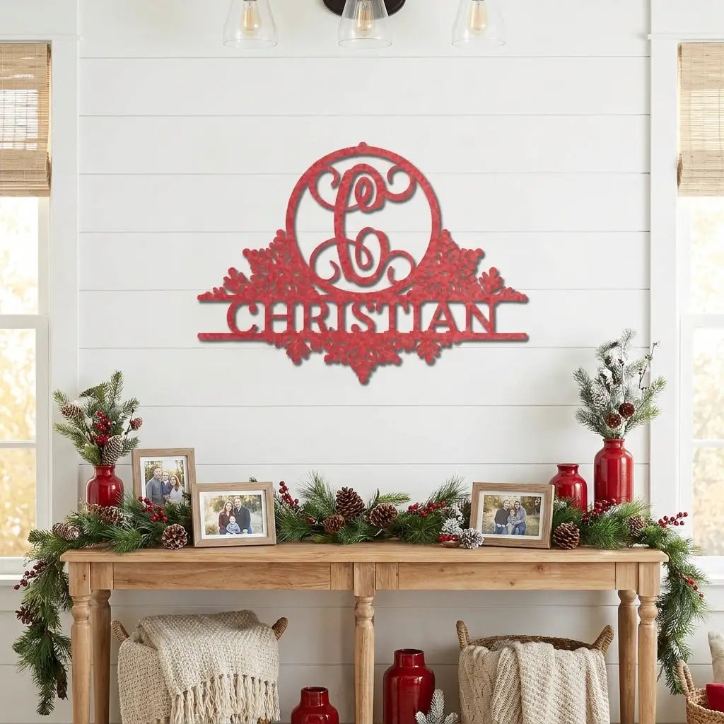 Personalized Family Name Metal Wall Art with Initial – Custom Monogram Steel Sign – Wedding Gift – Housewarming Decor – Farmhouse Wall Art