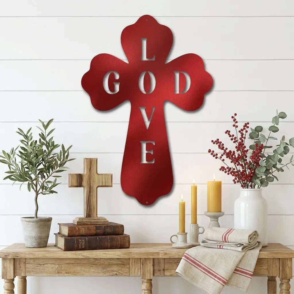 God Love Cross Metal Wall Art – Christian Wall Decor – Religious Cross Sign – Faith Home Decor – Bible Verse Style Wall Art