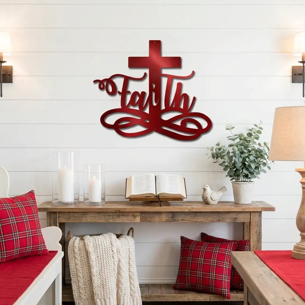 Faith Cross Metal Wall Art | Christian Scripture Decor | Inspirational Religious Wall Hanging