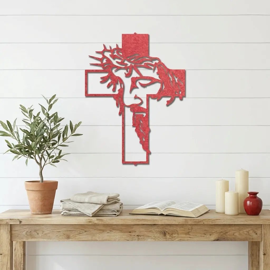 Jesus Crown of Thorns Steel Cross Sign Christian Metal Wall Decor Made in USA