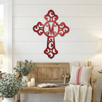 Personalized Initial Cross Metal Wall Art | Custom Monogram Christian Cross Decor | Ornate Faith Wall Hanging