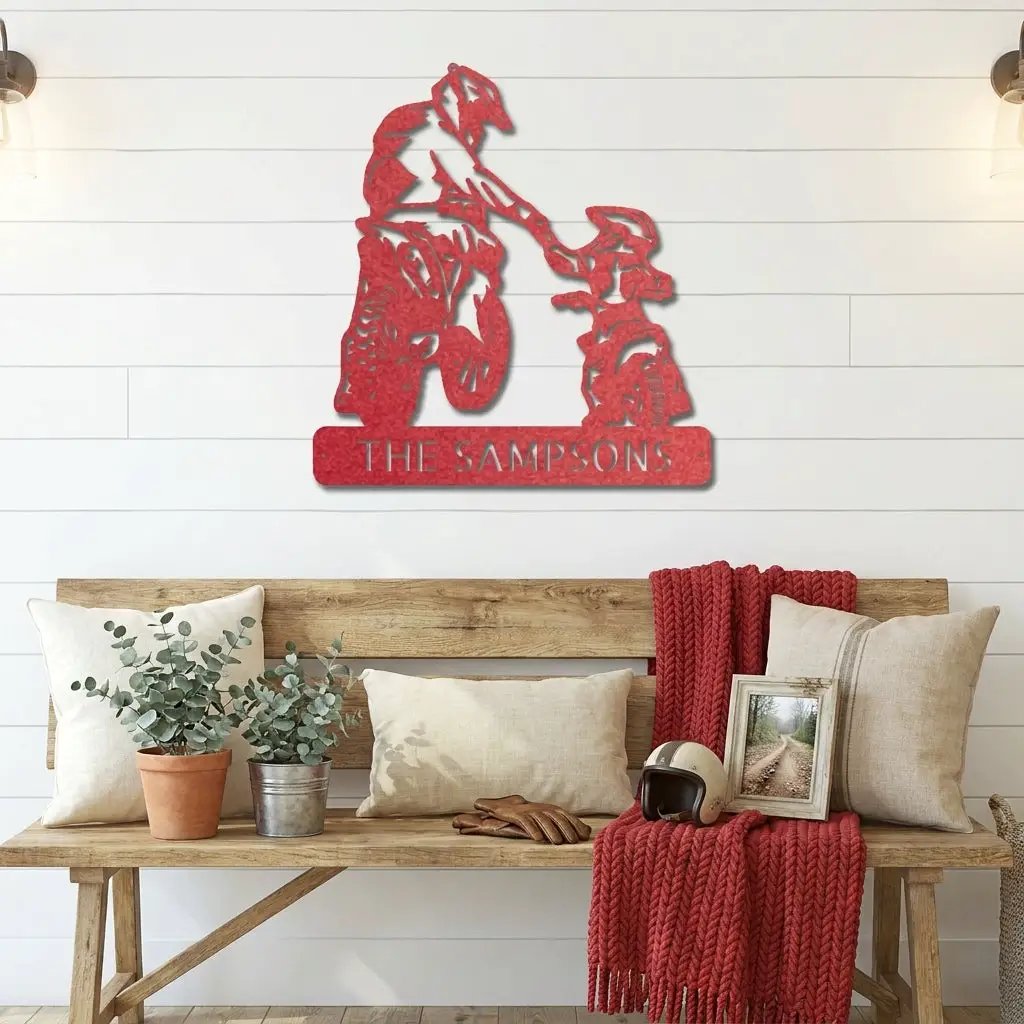 Father and Son Motocross Personalized Name Indoor Outdoor Steel Wall Sign Metal Art