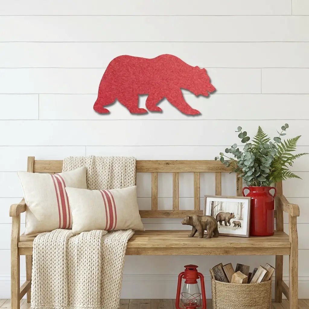 Grizzly Bear Metal Wall Art Sign – Rustic Cabin Wildlife Decor – Bear Silhouette Steel Wall Art – Outdoor Lodge Mountain Home Decor