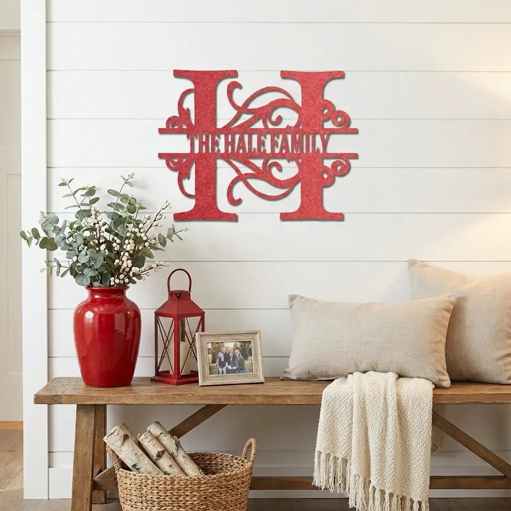 Split Letter Monogram Custom Name Indoor Outdoor Steel Wall Sign