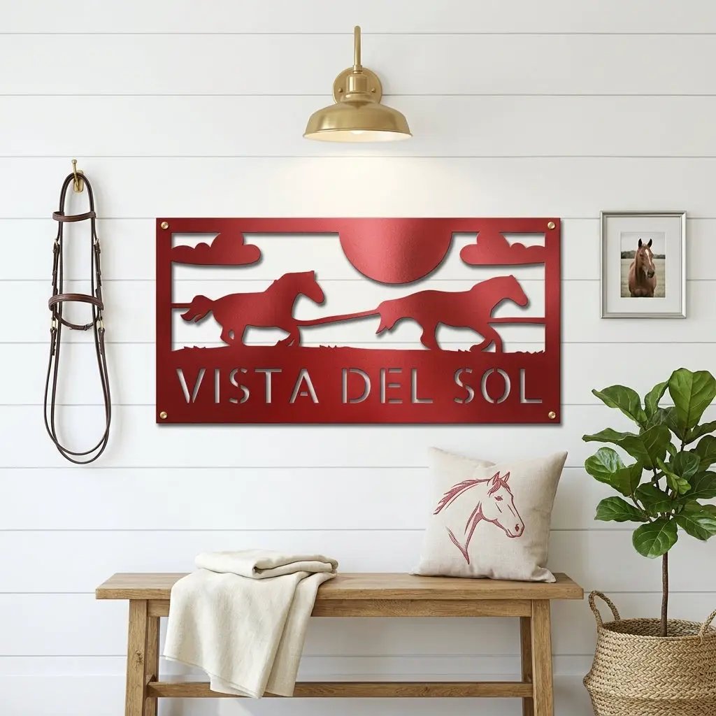 Racing Horses Monogram Personalized Indoor Outdoor Steel Wall Sign Art