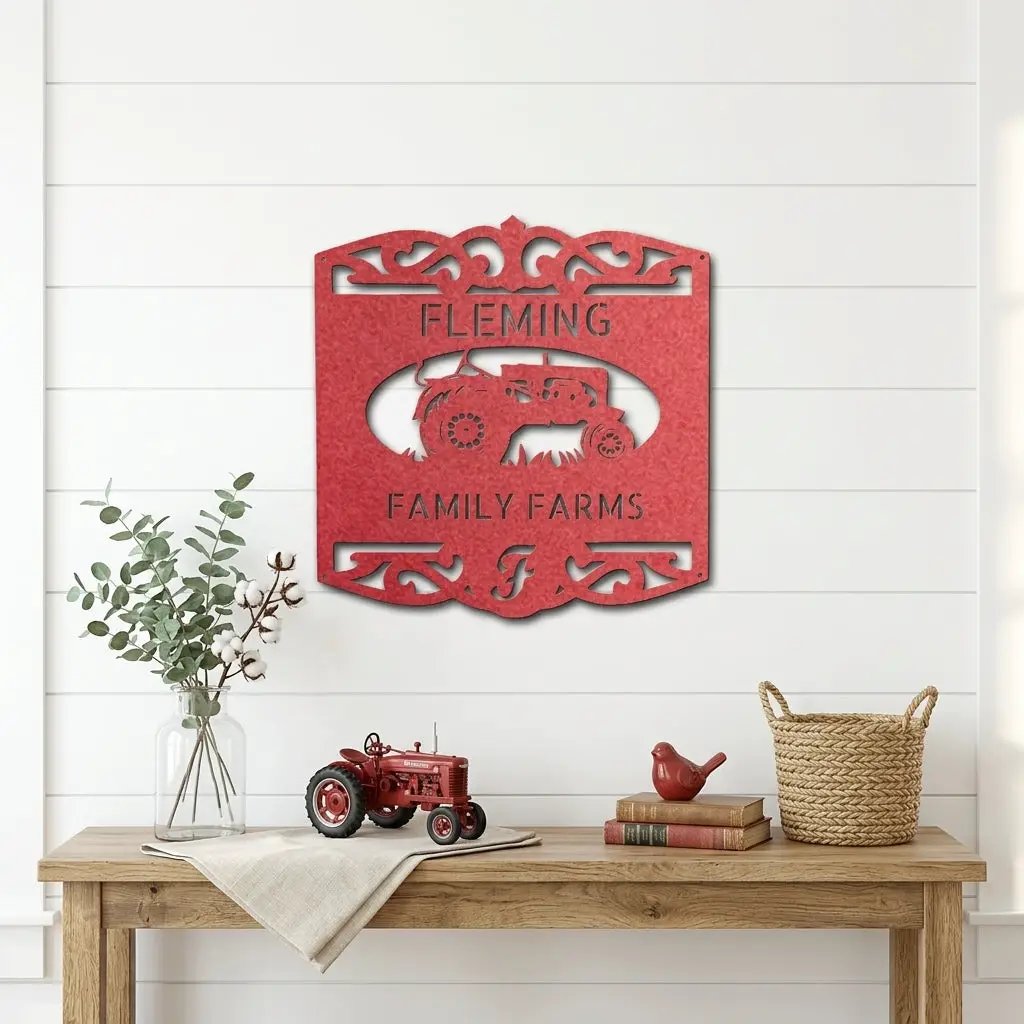 Personalized Family Farm Metal Wall Art Sign Custom Farm Name Tractor Steel Sign Elegant Farmhouse Decor Outdoor Ranch Sign