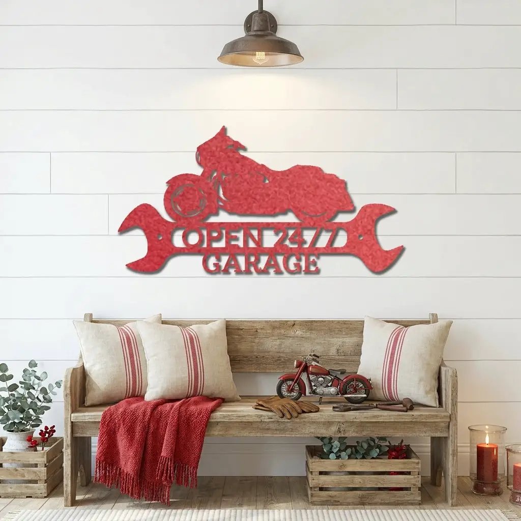 Personalized Motorcycle Garage Metal Sign – Biker Gift – Custom Name Metal Sign – Man Cave Decor – Garage Sign