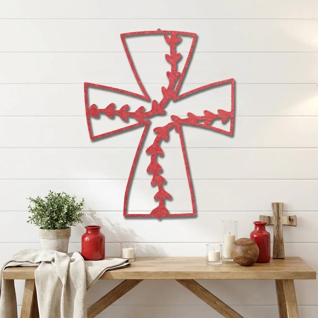 Faith Baseball Cross Metal Wall Art | Christian Baseball Decor | Baseball Stitch Cross Sign for Players & Fans
