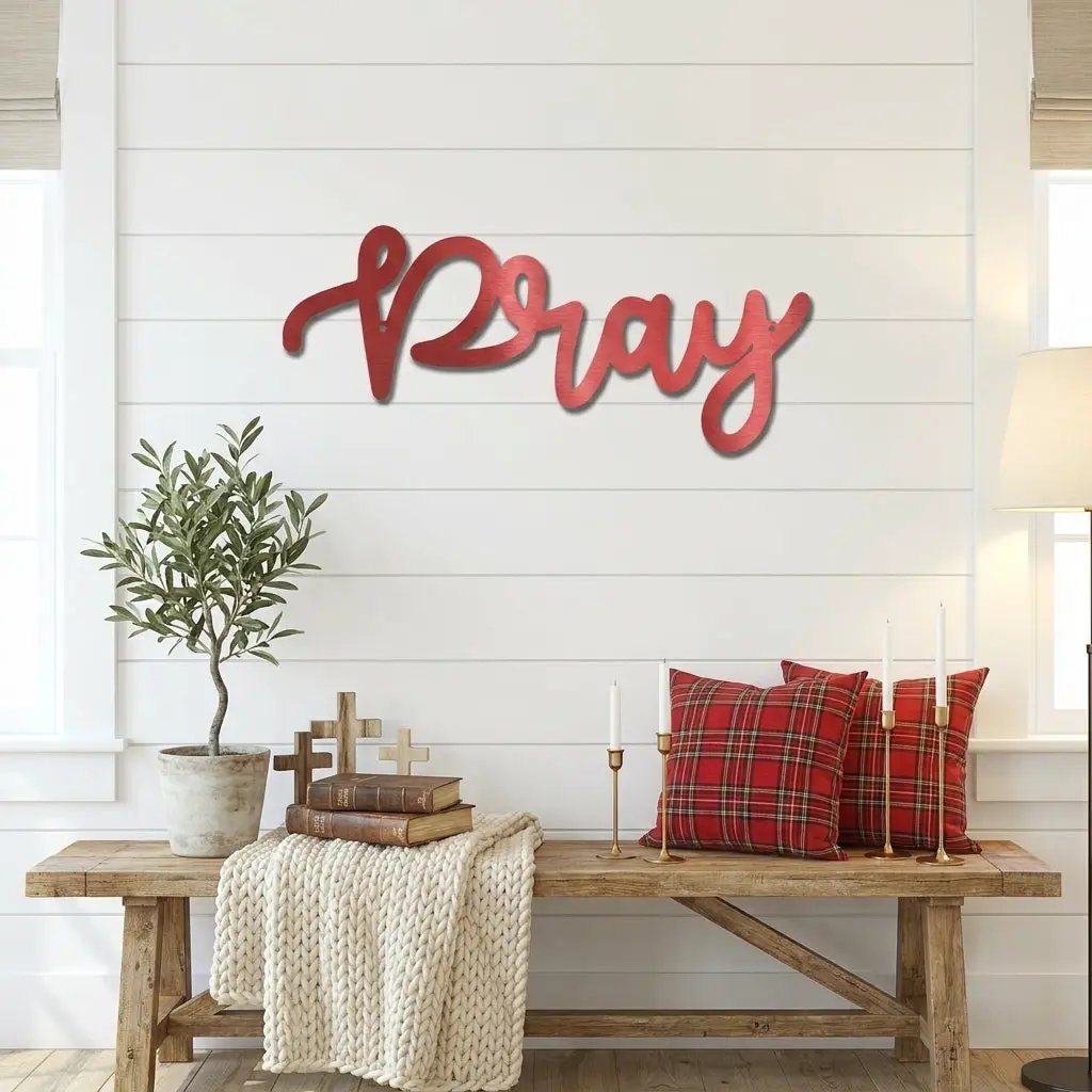 Pray Metal Wall Art – Christian Wall Decor – Faith Script Sign – Religious Home Decor