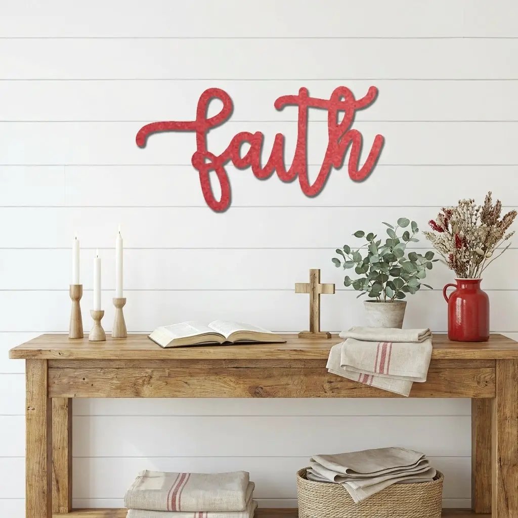 Faith Script Metal Wall Art – Christian Home Decor – Inspirational Metal Sign – Minimalist Religious Wall Decor