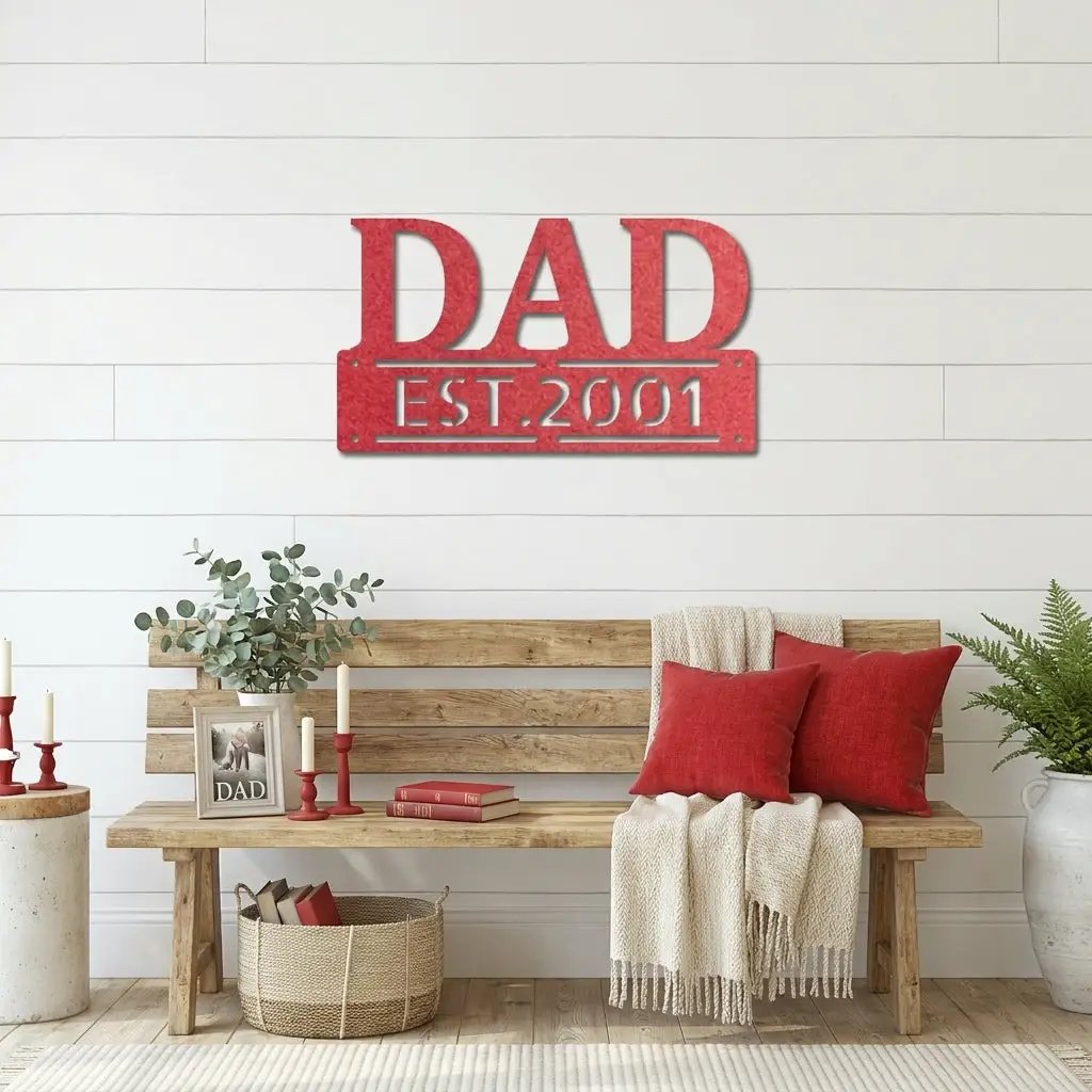 Personalized Dad Metal Wall Art | Custom Established Sign for Father | Rustic Family Name Decor