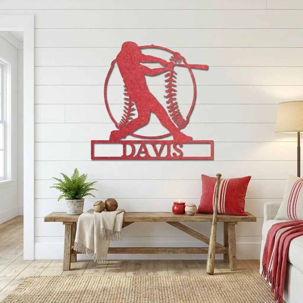 Personalized Baseball Metal Wall Art, Custom Name Baseball Player Sign, Sports Decor for Boys Room, Baseball Gift, Team Player Wall Decor