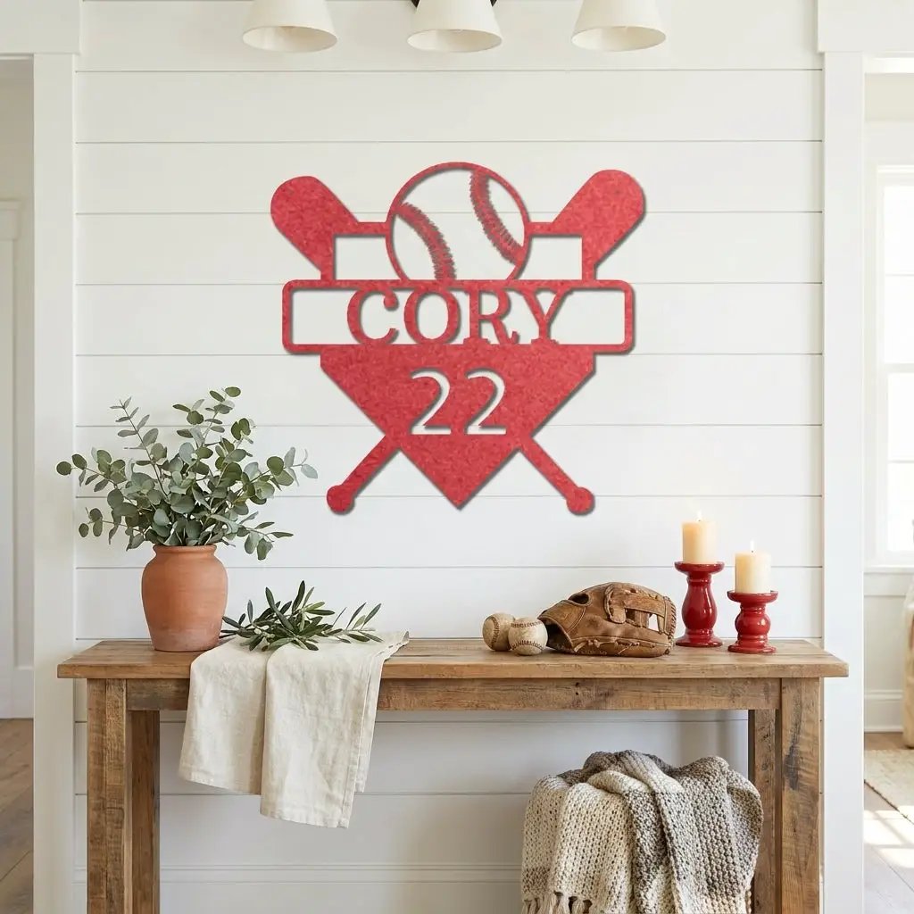 Baseball Home Plate Custom Name Metal Art Wall Sign