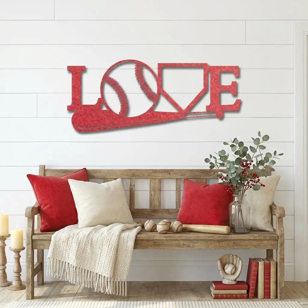 Baseball Love Metal Wall Art – Baseball Heart Sign – Sports Wall Decor – Gift for Baseball Lovers