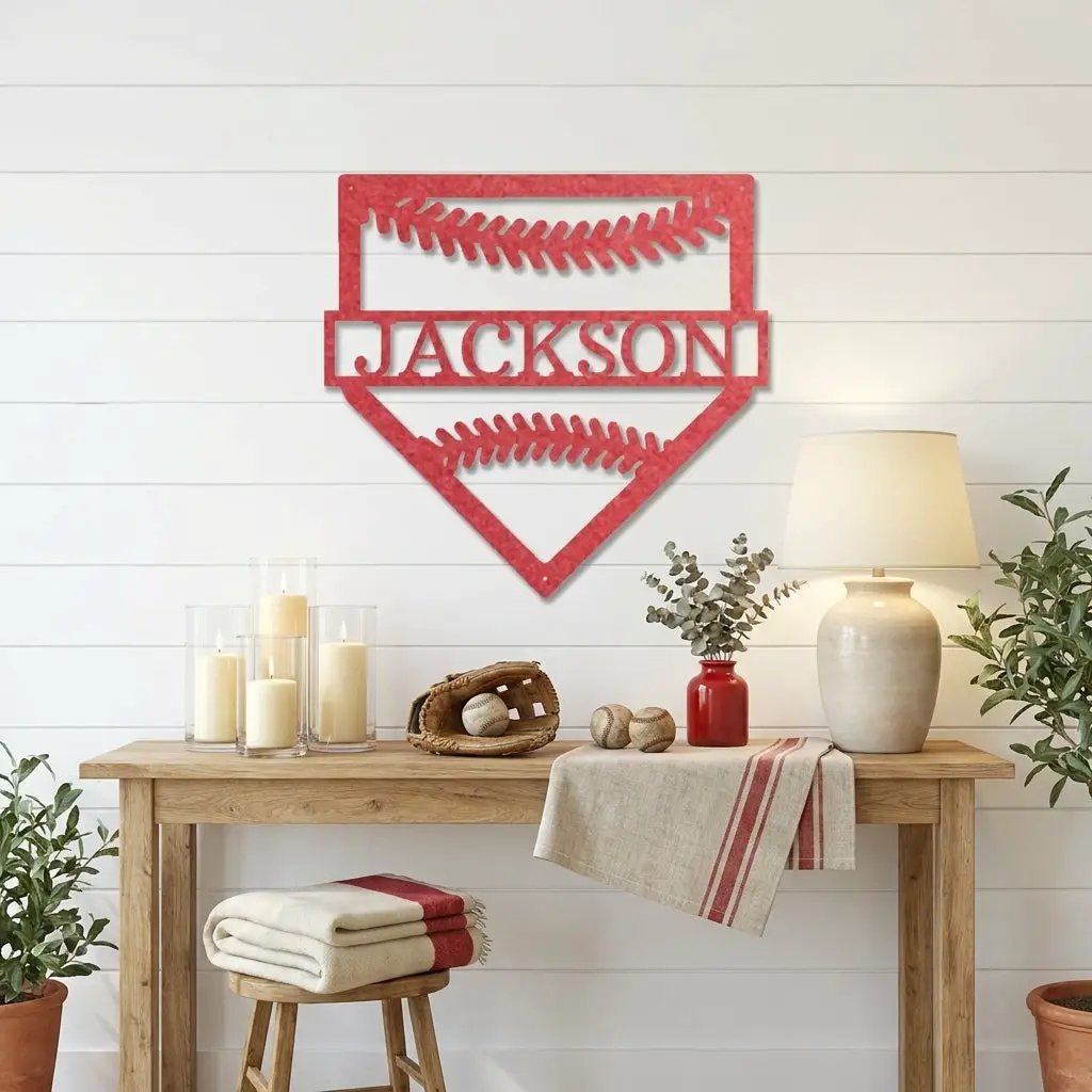 Personalized Baseball Home Plate Metal Wall Art – Custom Name Baseball Sign – Player Gift – Baseball Room Decor – Sports Wall Art