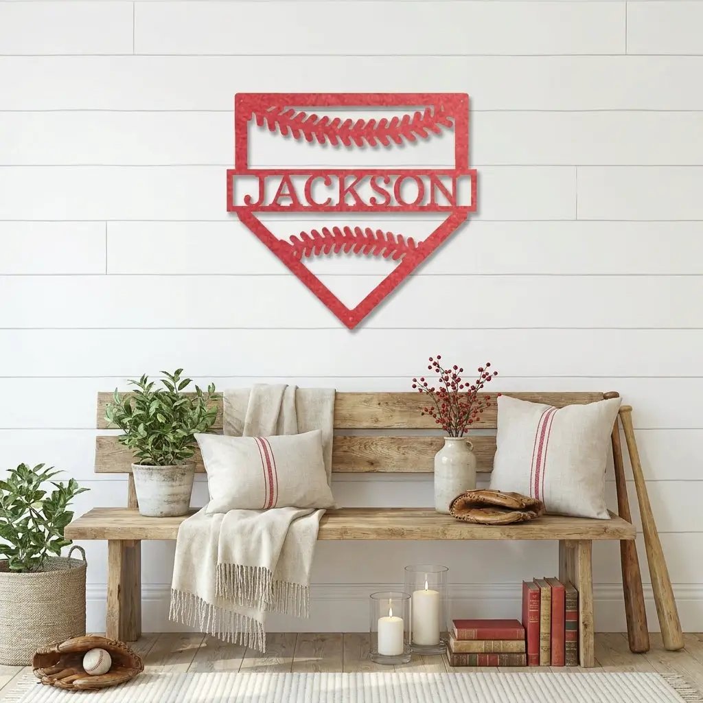 Personalized Baseball Home Plate Metal Wall Art – Custom Name Baseball Sign – Player Gift – Baseball Room Decor – Sports Wall Art