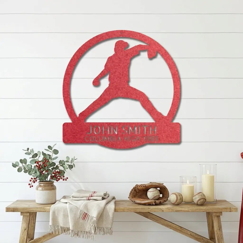 Personalized Baseball Player Metal Sign, Custom Name Baseball Wall Art, Baseball Gift for Player, Sports Decor, Coach Gift