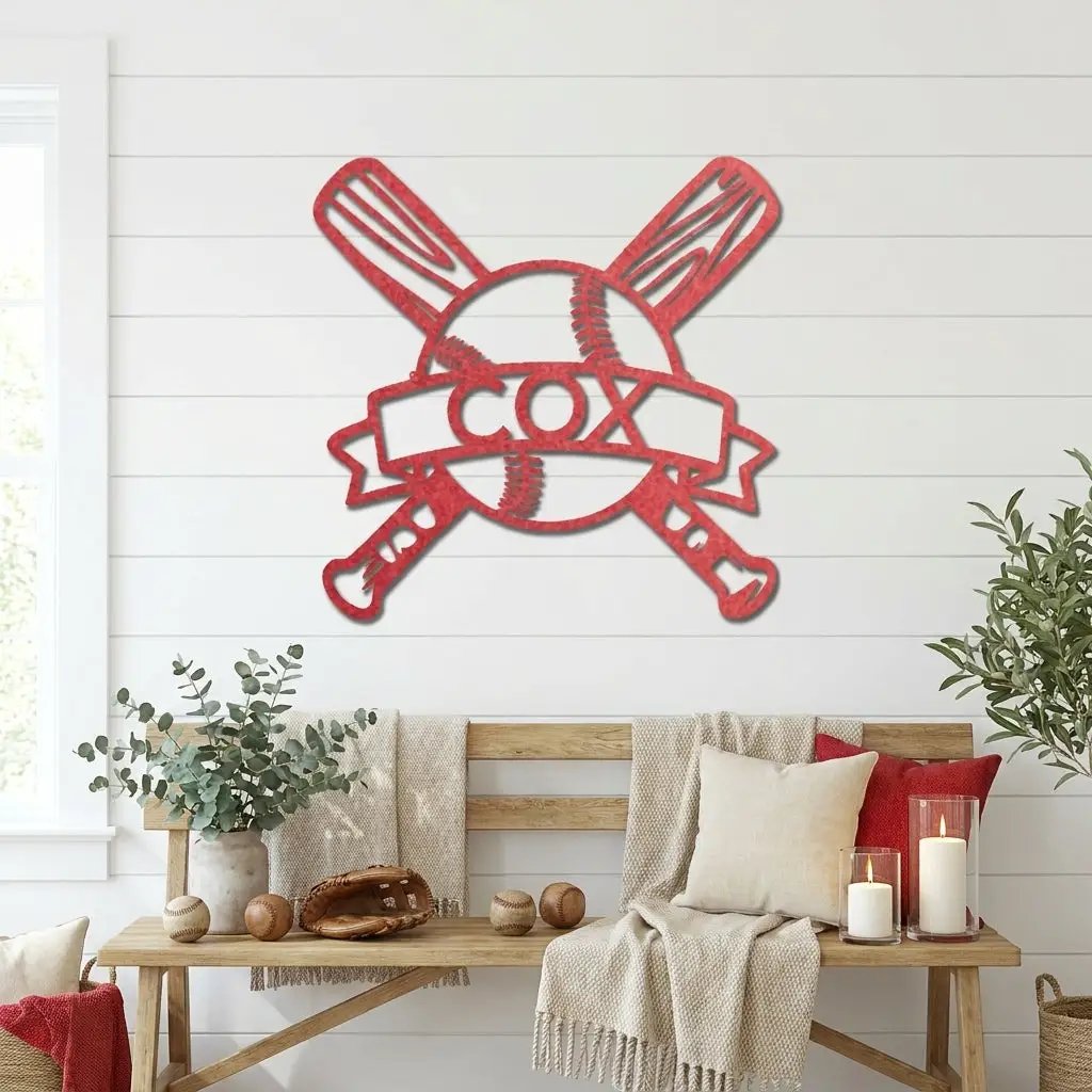 Personalized Baseball Metal Wall Art – Custom Team, Player, or Family Name Sign