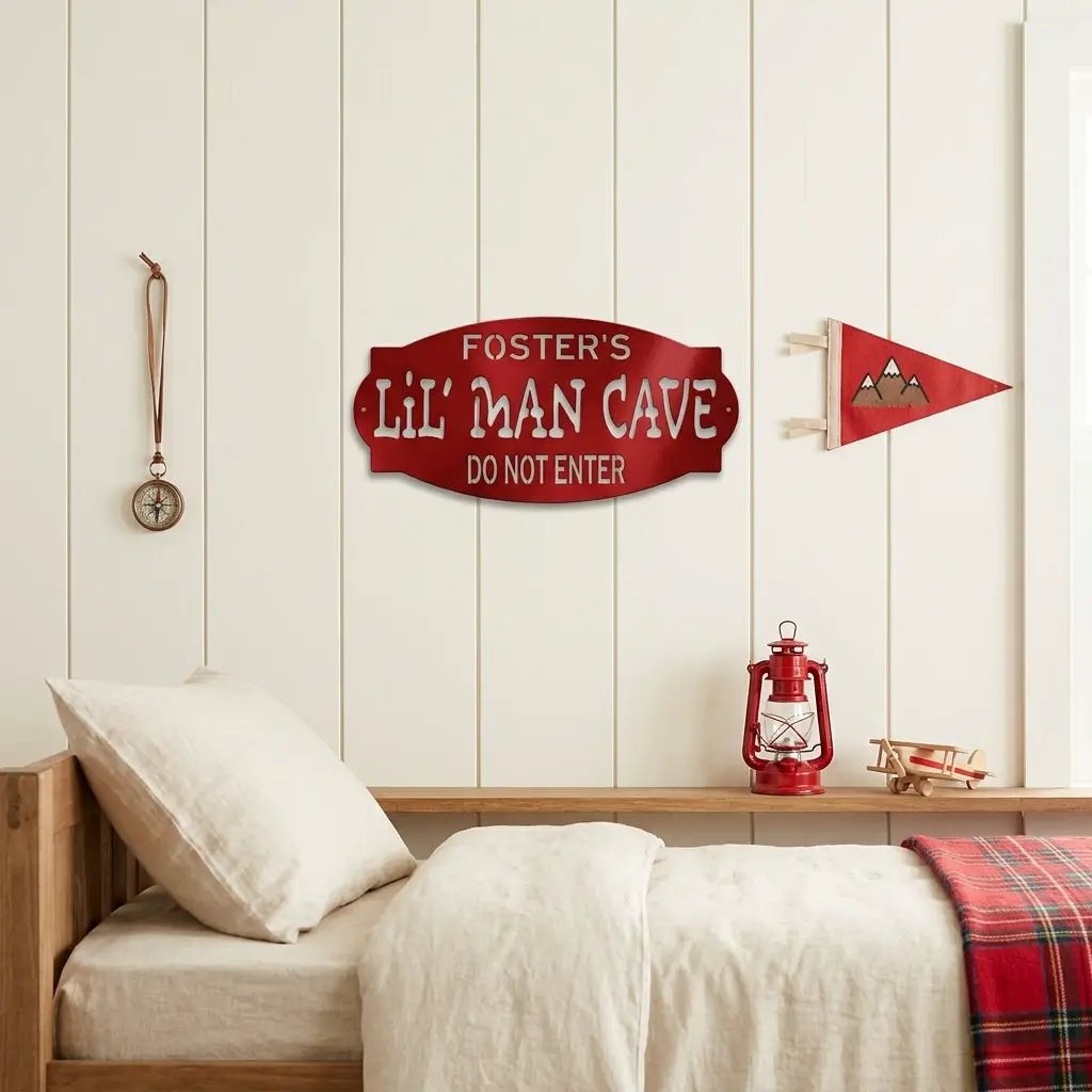Lil Man Cave Personalized Name Indoor Outdoor Steel Wall Sign Metal Art Boy Room Decoration