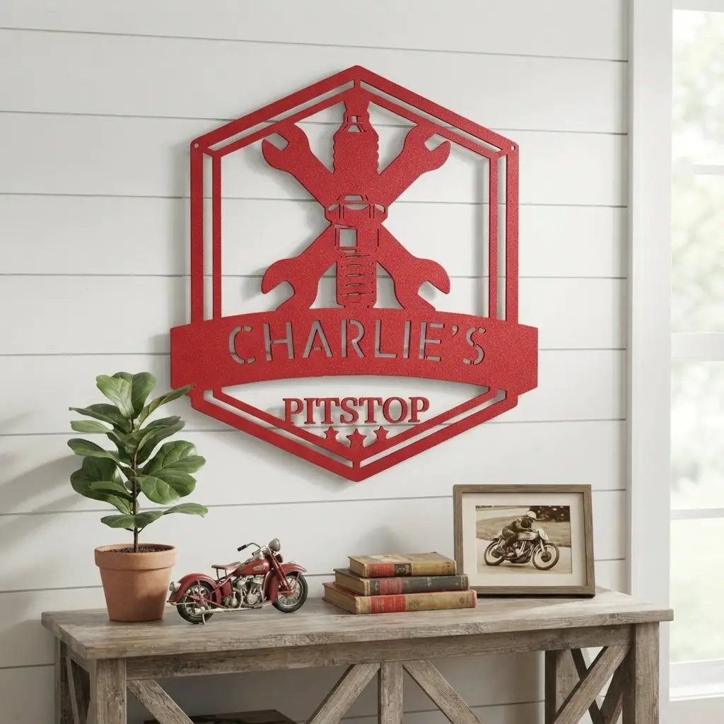 Personalized Mechanic Garage Metal Wall Art | Custom Garage Name Sign | Auto Repair Shop Decor | Wrench Metal Sign | Made in USA