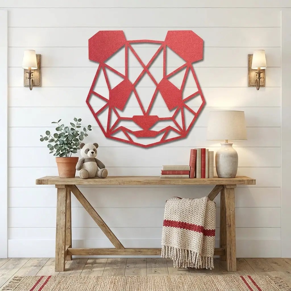 Geometric Panda Metal Wall Art – Modern Animal Steel Décor – Minimalist Panda Head Wall Hanging