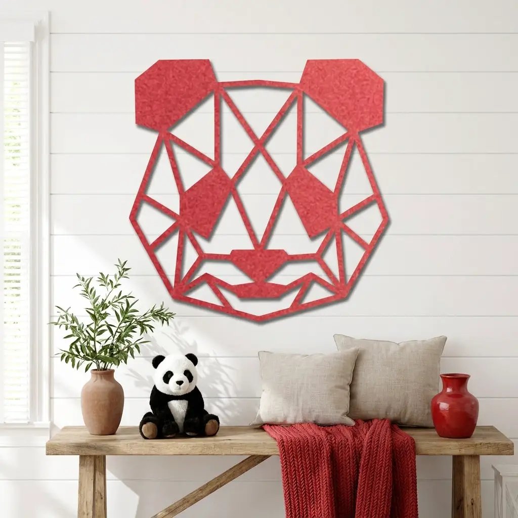 Geometric Panda Metal Wall Art – Modern Animal Steel Décor – Minimalist Panda Head Wall Hanging