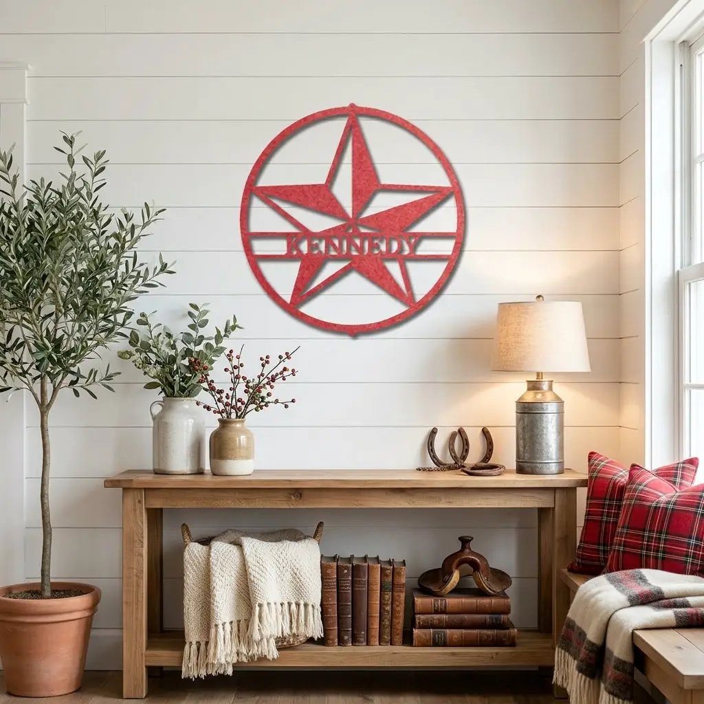 Custom Star Metal Wall Art – Personalized Rustic Farmhouse Sign – Ranch or Family Name