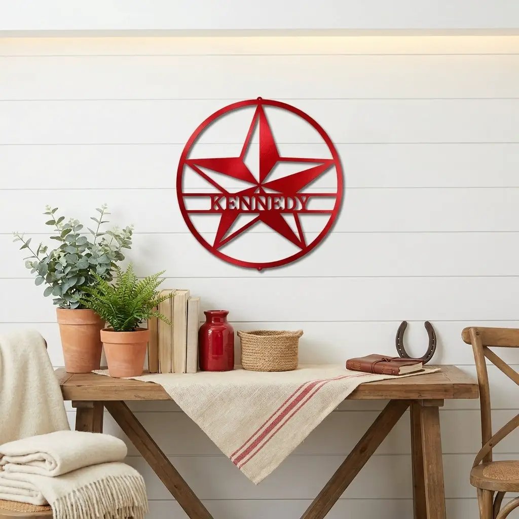 Custom Star Metal Wall Art – Personalized Rustic Farmhouse Sign – Ranch or Family Name