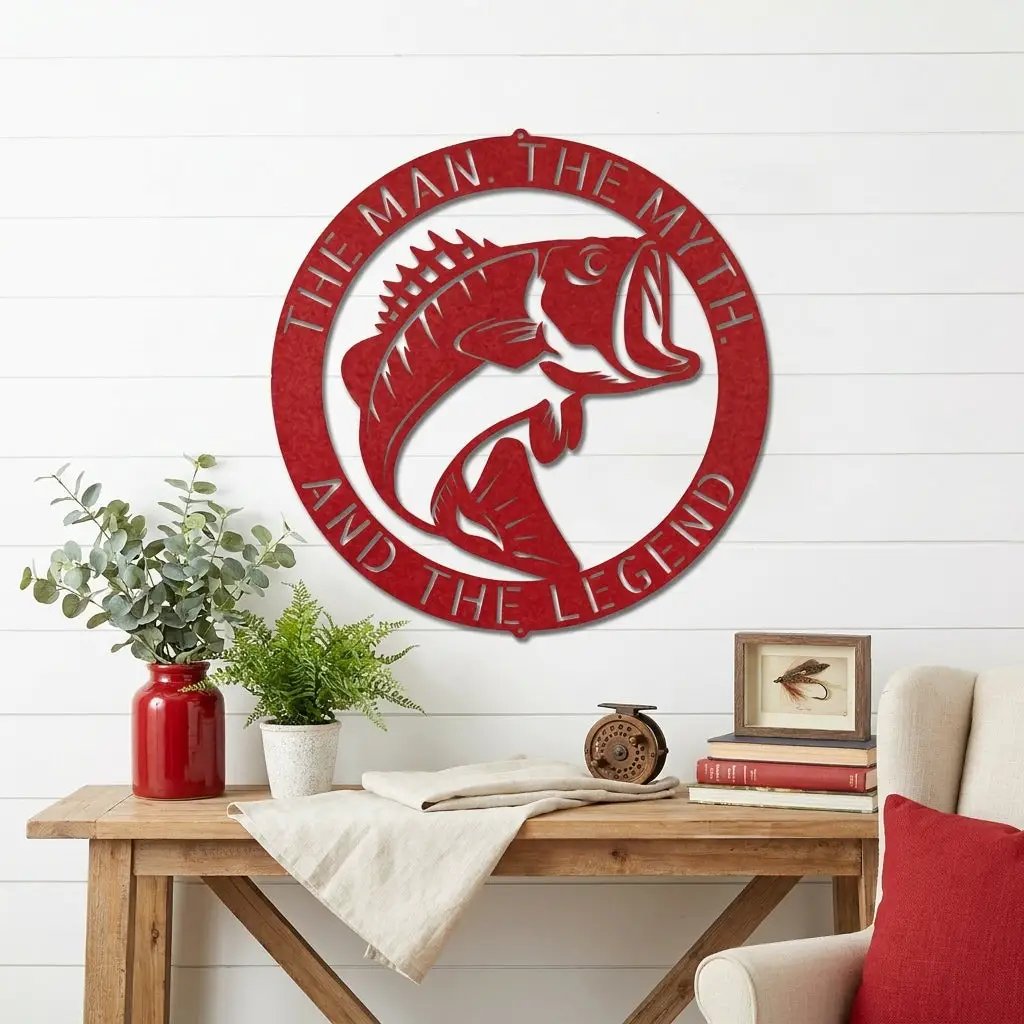 Personalized Bass Fishing Metal Sign Custom Fisherman Wall Art - Lake House Decor Outdoor Sign