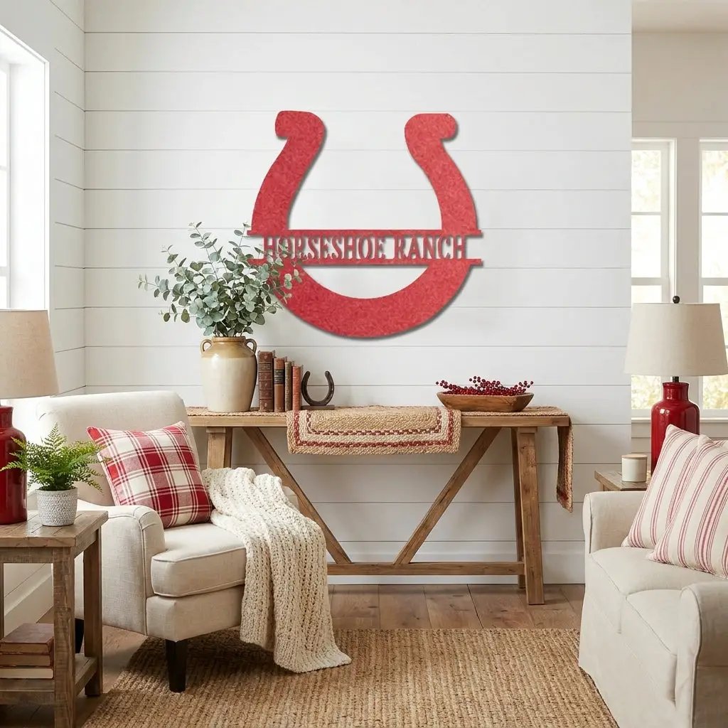 Personalized Horseshoe Metal Sign Custom Ranch Name Sign Western Decor Farmhouse Wall Art Horse Lover Gift Barn Decor Custom Steel Sign