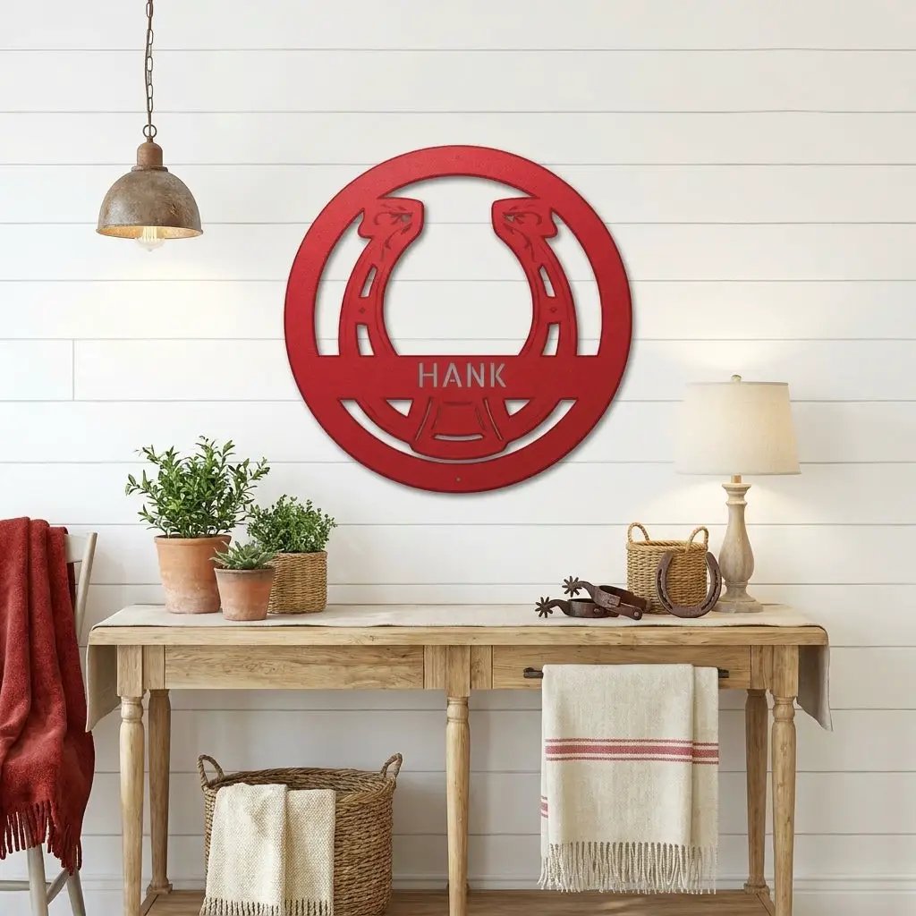 Personalized Horseshoe Metal Wall Art Sign Custom Ranch Name Steel Decor Western Farmhouse
