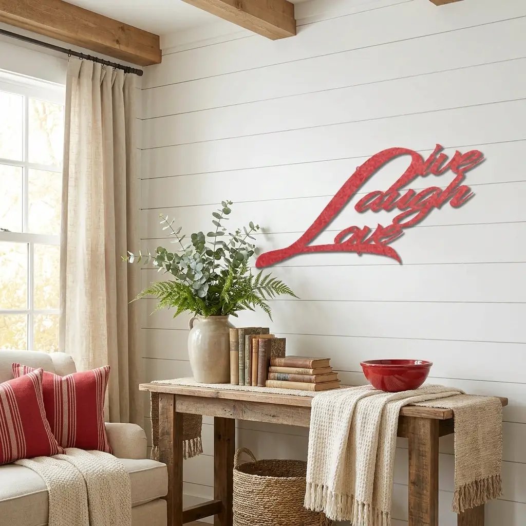 Live Laugh Love Metal Wall Art – Inspirational Script Metal Sign – Farmhouse Home Decor – Rustic Indoor Outdoor Steel Wall Hanging