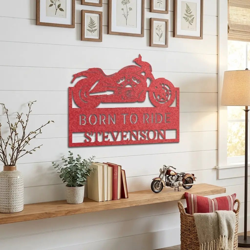Personalized Cruiser Motorcycle Metal Wall Art – Custom Name Sign – Biker Garage Decor, Motorcycle Rider Gift, Man Cave Steel Sign