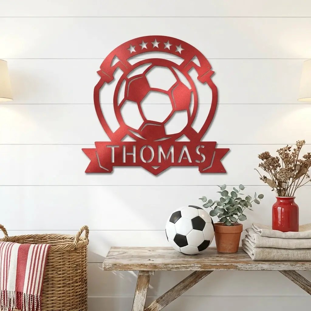 Custom Name Soccer Sign – Sports Decor for Boys Room, Soccer Player Gift, Indoor Outdoor Steel Sign