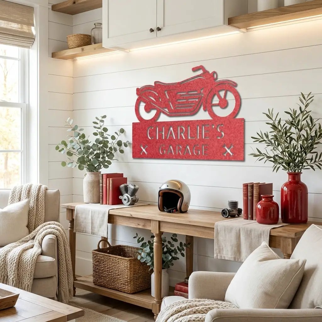Personalized Motorcycle Garage Metal Sign – Custom Biker Wall Art – Garage Decor – Gift for Dad