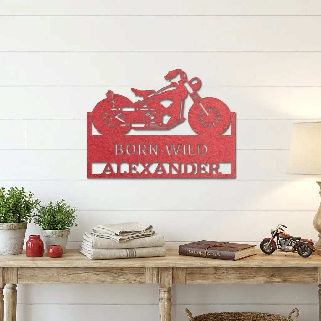Personalized Motorcycle Metal Wall Art – Custom Name Garage Decor – Motorcycle Gift – Steel Wall Sign