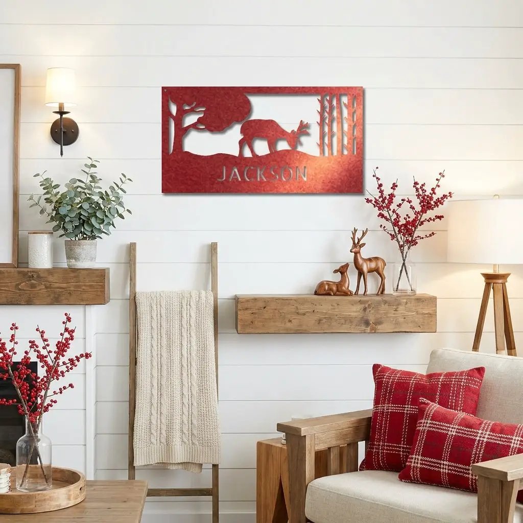 Personalized Deer Metal Sign, Hunting Wall Art, Custom Deer Name Sign, Rustic Cabin Decor