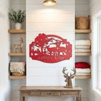 Personalized Deer Cabin Metal Wall Art – Rustic Family Name Sign – Hunting Lodge Decor – Custom Mountain Scene Steel Sign – Cabin Wall Decor Gift