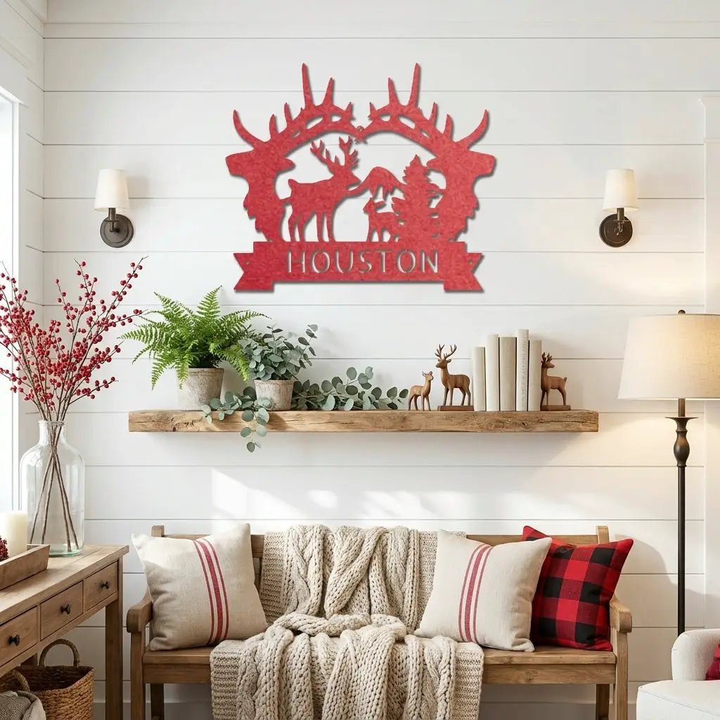 Big Deer Antler Personalized Name Metal Art Wall Sign