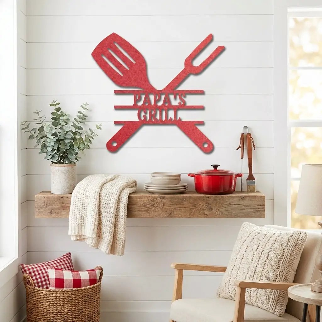 Personalized Grill Metal Wall Art – Custom BBQ Sign – Outdoor Kitchen Decor – Gift for Dad, Grandpa, BBQ Lover